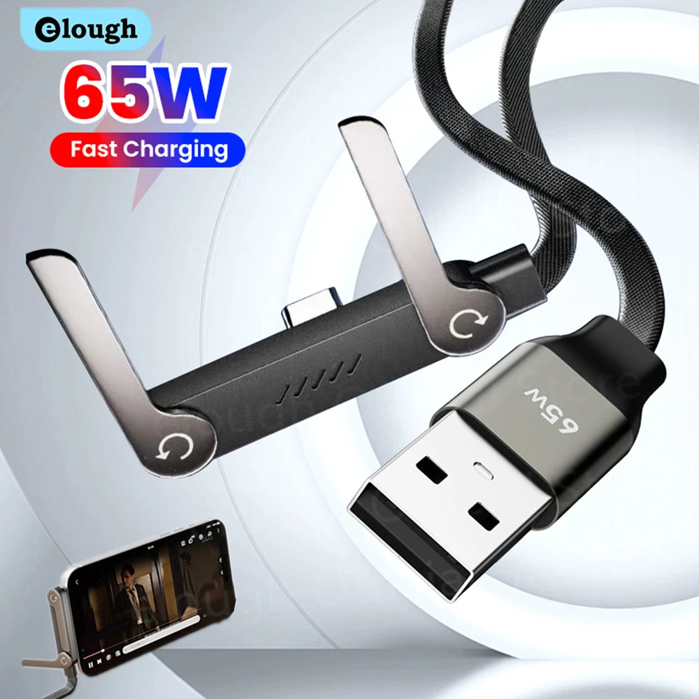 Câble USB-C 65W avec Support Téléphone Intégré — Charge Rapide
