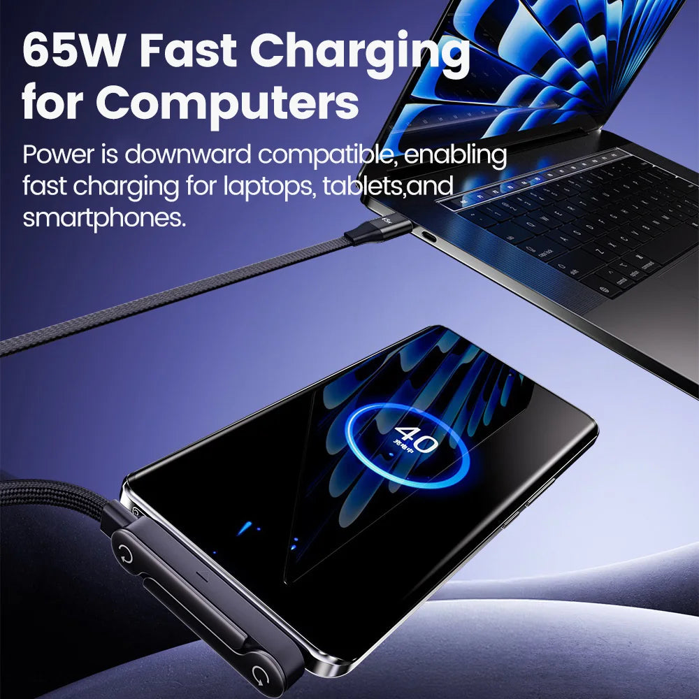 Câble USB-C 65W avec Support Téléphone Intégré — Charge Rapide