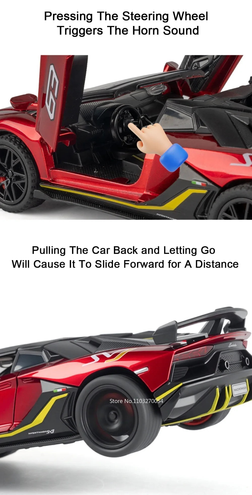 Figurine Lamborghini SVJ63 1:32 — Métal, Portes Ouvrantes, Lumières & Sons 🚗