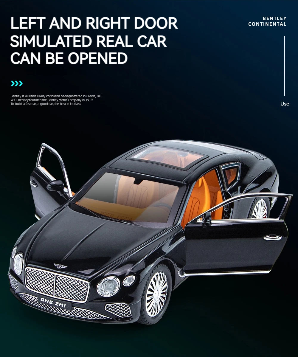Voiture Miniature Continental GT 1:24 — Métal Diecast, Portes Ouvrantes, Lumières & Sons 🚗