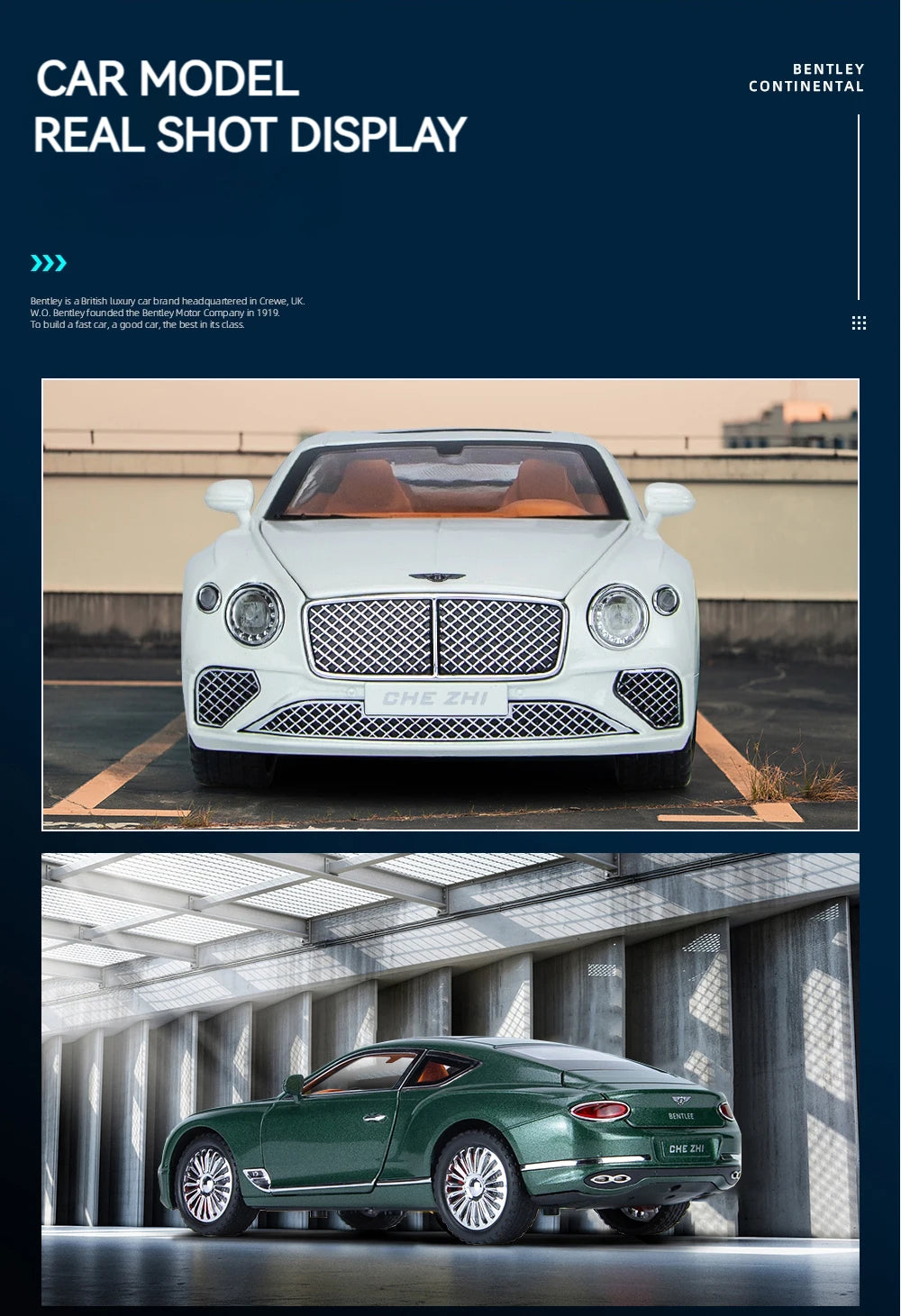 Voiture Miniature Continental GT 1:24 — Métal Diecast, Portes Ouvrantes, Lumières & Sons 🚗