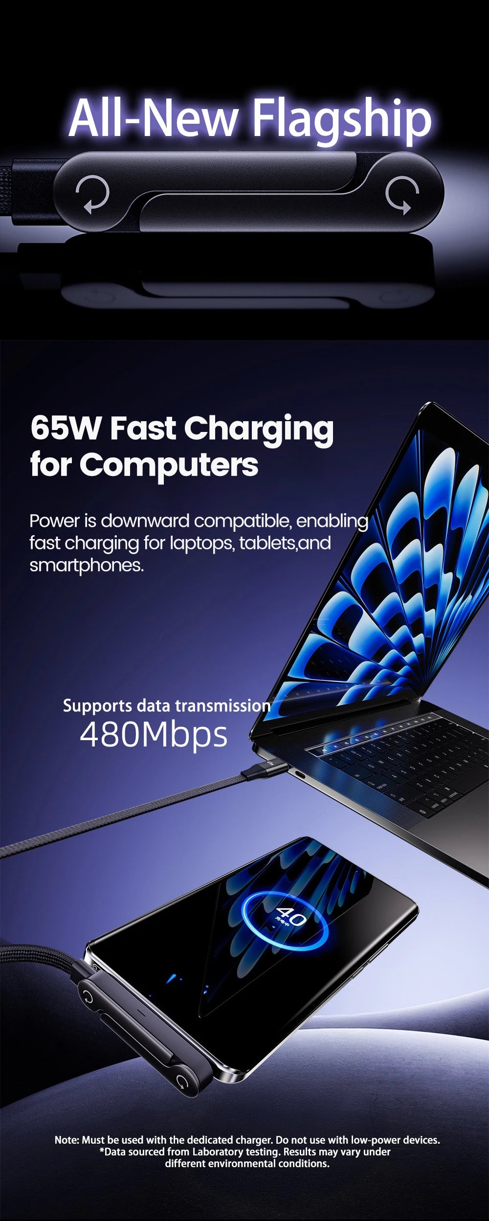 Câble USB-C 65W avec Support Téléphone Intégré — Charge Rapide