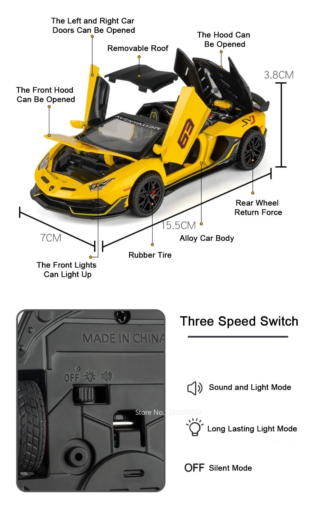 Figurine Lamborghini SVJ63 1:32 — Métal, Portes Ouvrantes, Lumières & Sons 🚗