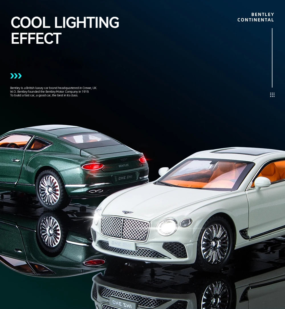 Voiture Miniature Continental GT 1:24 — Métal Diecast, Portes Ouvrantes, Lumières & Sons 🚗