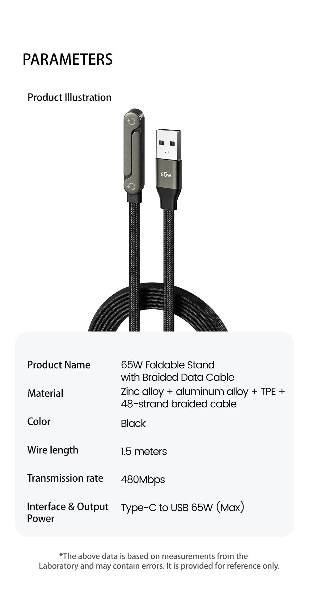 Câble USB-C 65W avec Support Téléphone Intégré — Charge Rapide