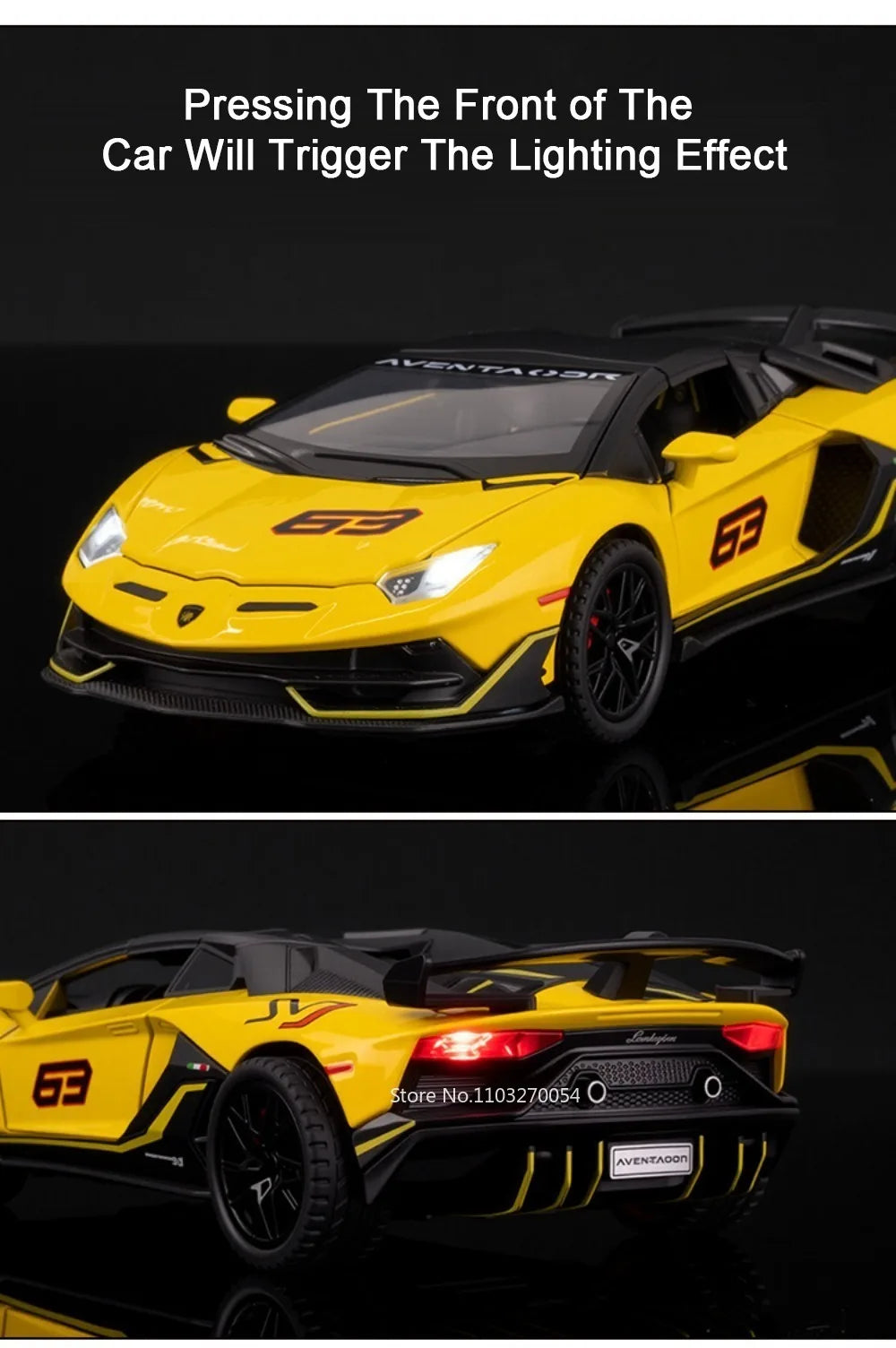Figurine Lamborghini SVJ63 1:32 — Métal, Portes Ouvrantes, Lumières & Sons 🚗
