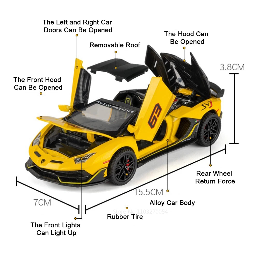 Figurine Lamborghini SVJ63 1:32 — Métal, Portes Ouvrantes, Lumières & Sons 🚗