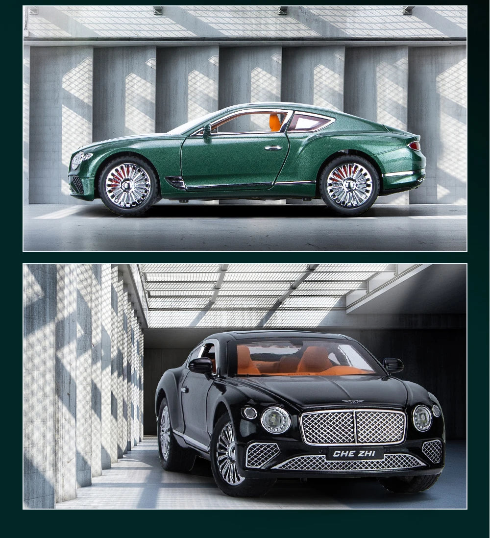 Voiture Miniature Continental GT 1:24 — Métal Diecast, Portes Ouvrantes, Lumières & Sons 🚗