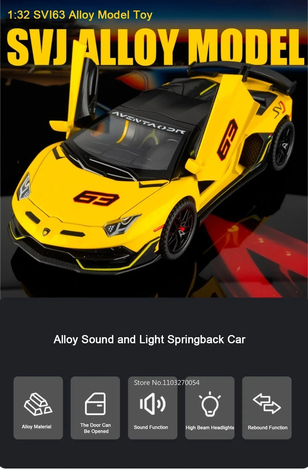 Figurine Lamborghini SVJ63 1:32 — Métal, Portes Ouvrantes, Lumières & Sons 🚗