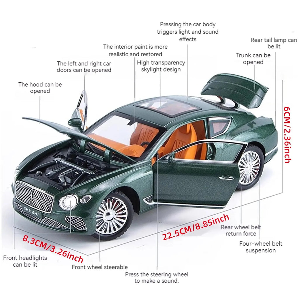 Voiture Miniature Continental GT 1:24 — Métal Diecast, Portes Ouvrantes, Lumières & Sons 🚗