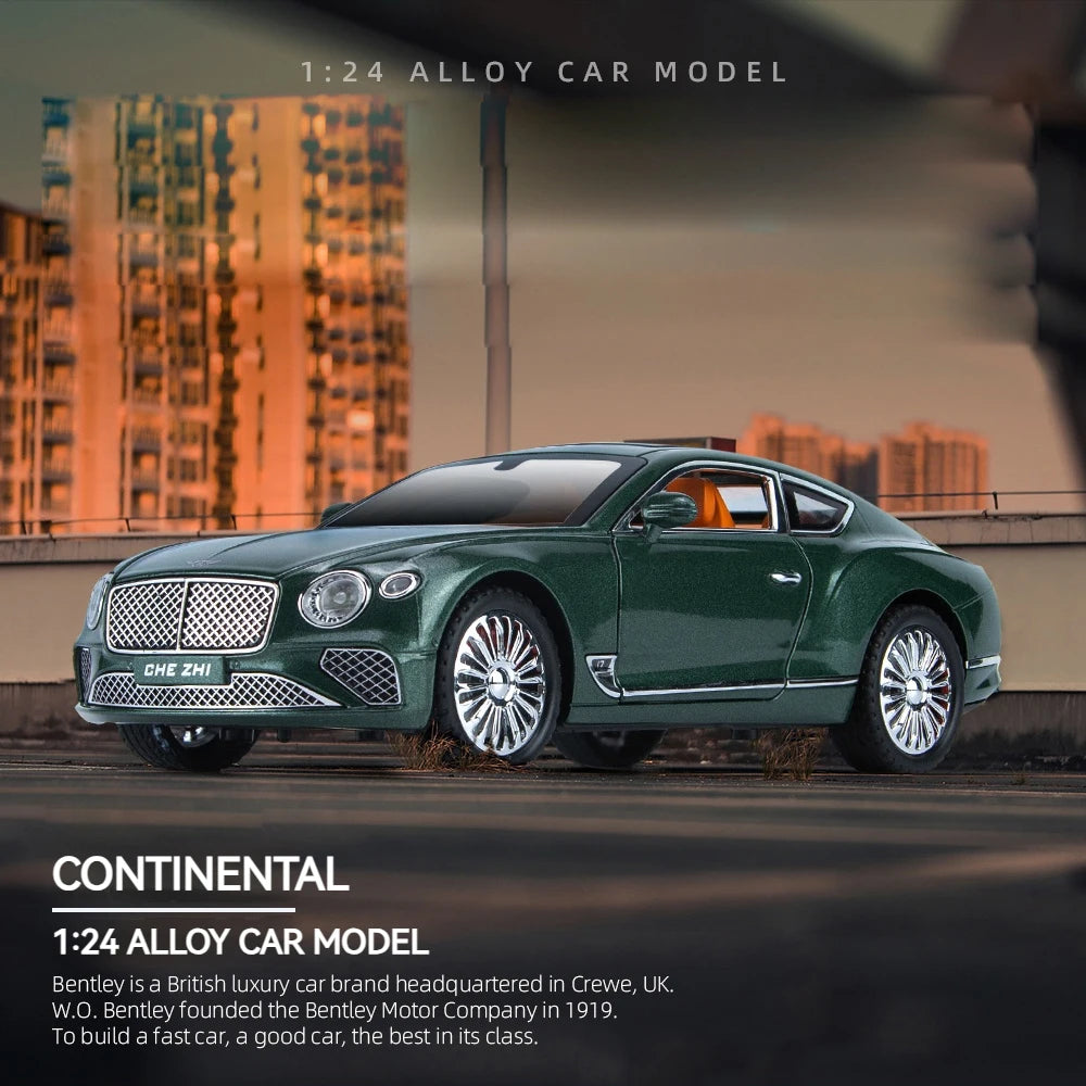 Voiture Miniature Continental GT 1:24 — Métal Diecast, Portes Ouvrantes, Lumières & Sons 🚗